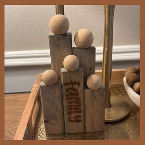Rustic Family Wood Block Sculpture Gray Wash Farmhouse Home Decor